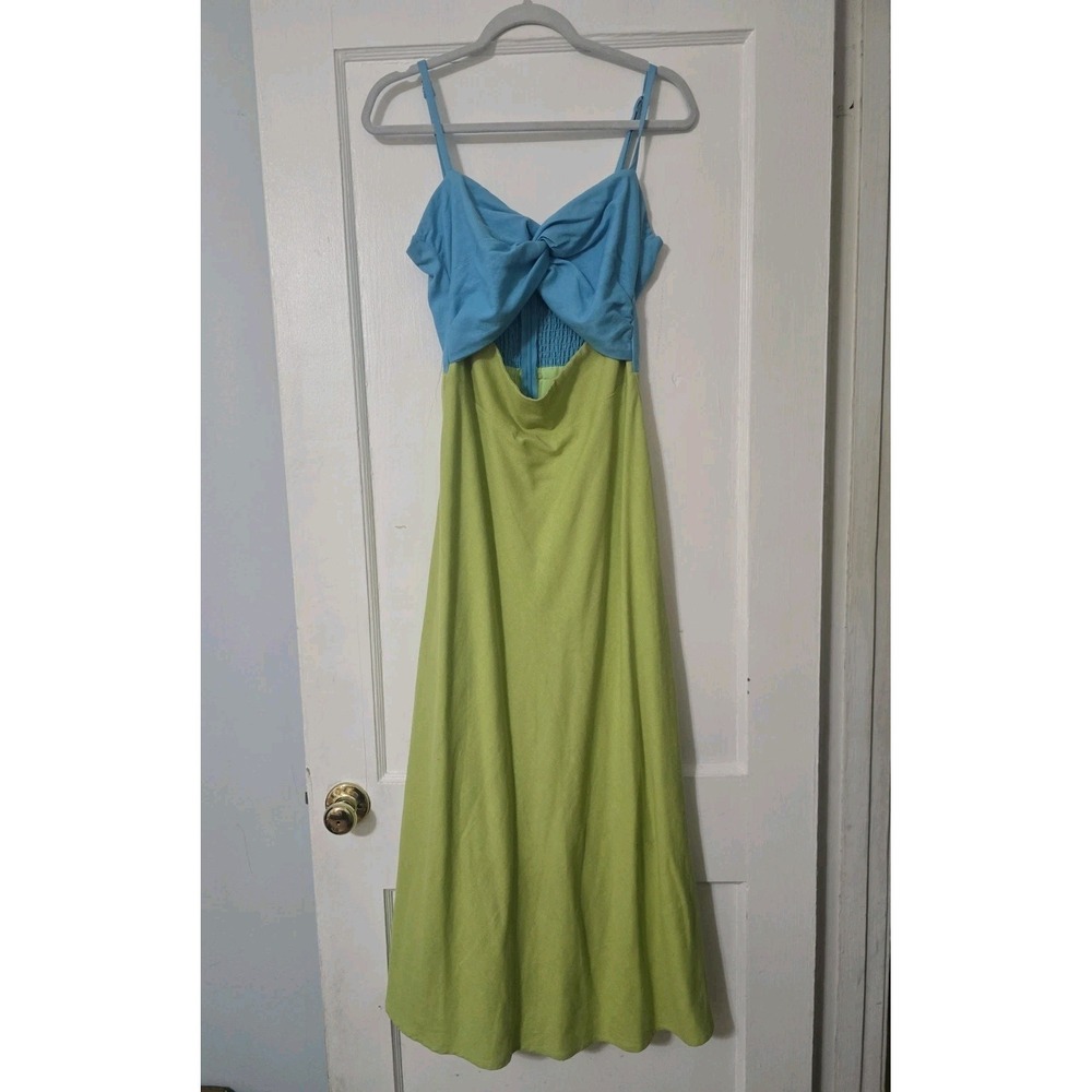 Aaron & Amber Size M Dress Beach To Cocktails Linen Blend Colorblock